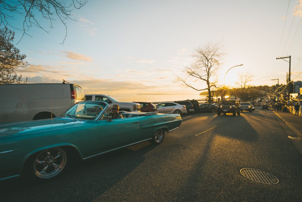 Classic Car cruises on Marine Drive in White Rock